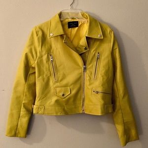Muted yellow-green faux leather jacket